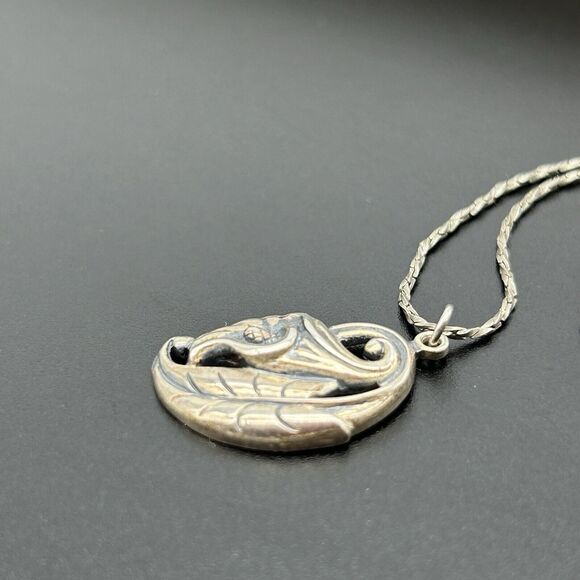 Vintage Estate 925 Sterling Silver Calla Lily Ornate Necklace & Clip on Earrings - Picture 6 of 15